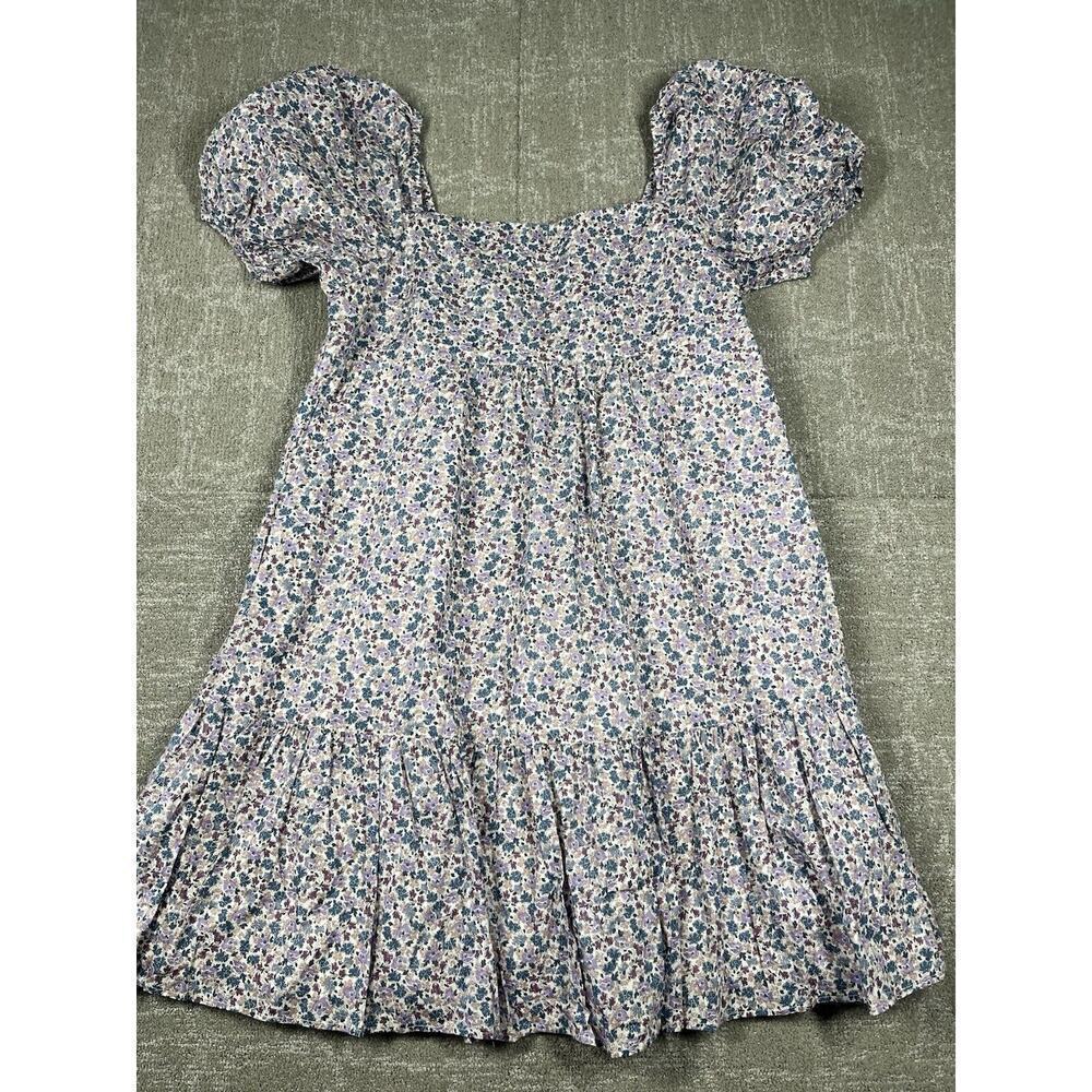 Uniqlo Floral Short Sleeve Puffer Shoulder Boho Mini Dress Size L